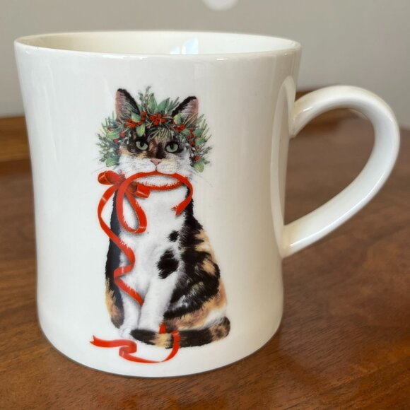 Creative Co-Op Calico Cat Christmas Mug Ceramic Mary Lake Thompson Lucia Crown - Picture 1 of 11